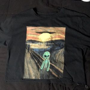 Black alien painting-like cropped tee